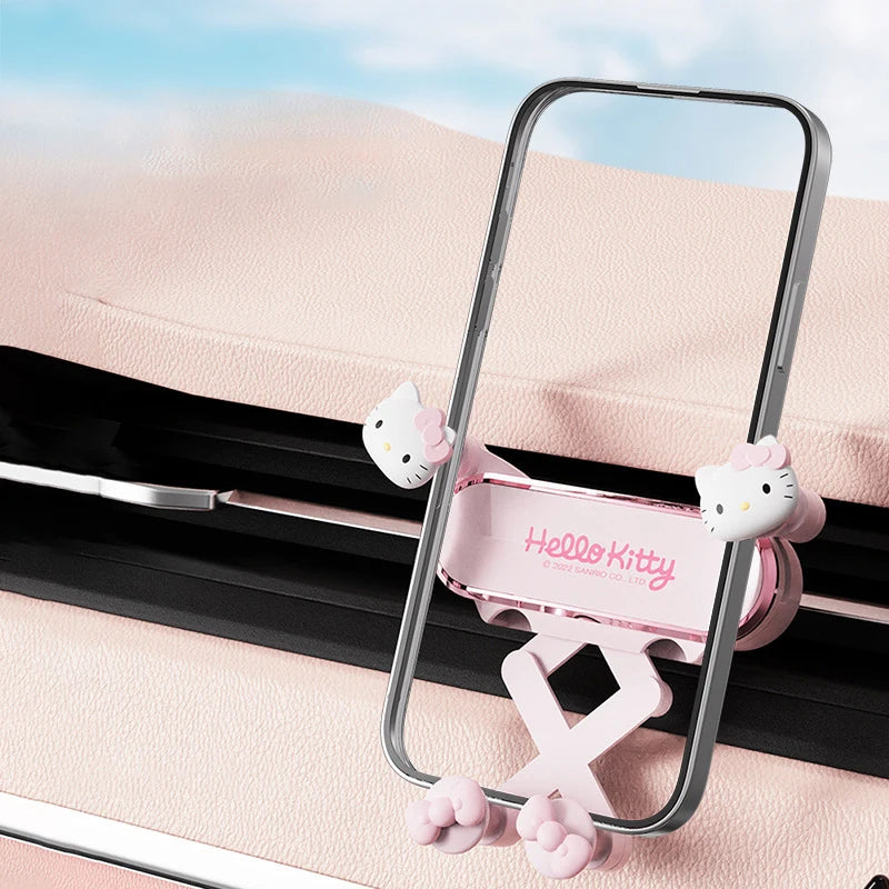 Sanrio Hello Kitty Car Phone Holder for Bracket Gps Stand Cartoon Anti-Skidding Shockproof Rotatable Support Mobile Accessories