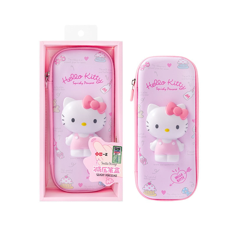 Sanrio PU Large Capacity Pencil Case Kawaii HelloKitty Cinnamoroll Melody School Pencils Bag Pouch Pen Case Supplies Stationery