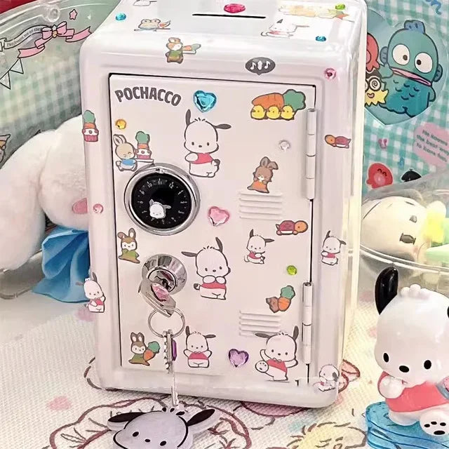 Sanrio My Melody Cinnamoroll Piggy Bank Cartoon Anime Hello Kitty Pochacco Pompom Purin Cute Mini Key Safe Deposit Children Toys