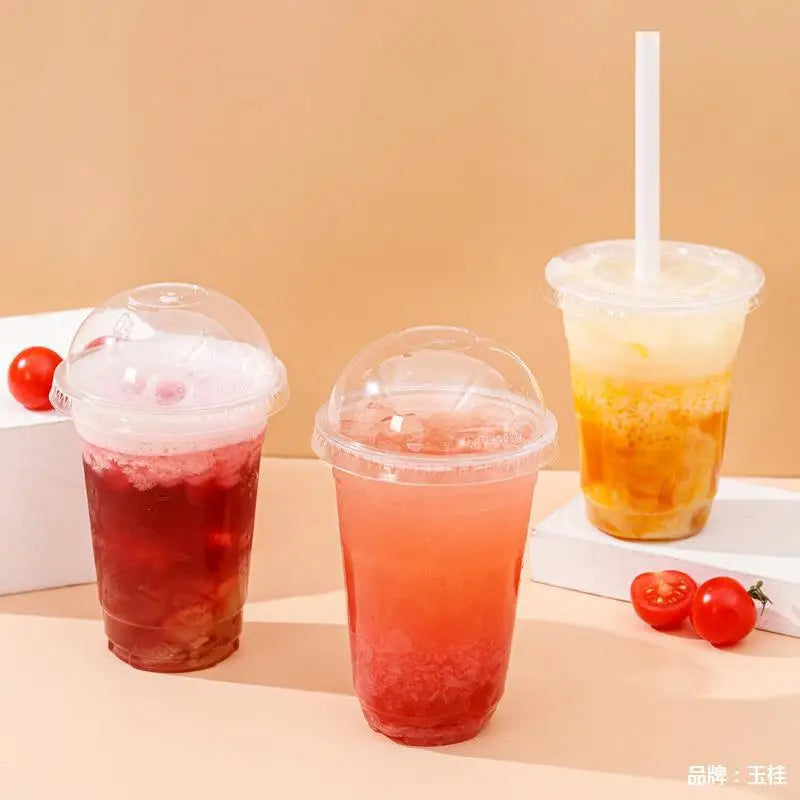 20/50PCS Transparent Milk Tea Cups with Lids Disposable Plastic Cups Fruit Juice Coffee Sand Ice Cream Beverage Containers party