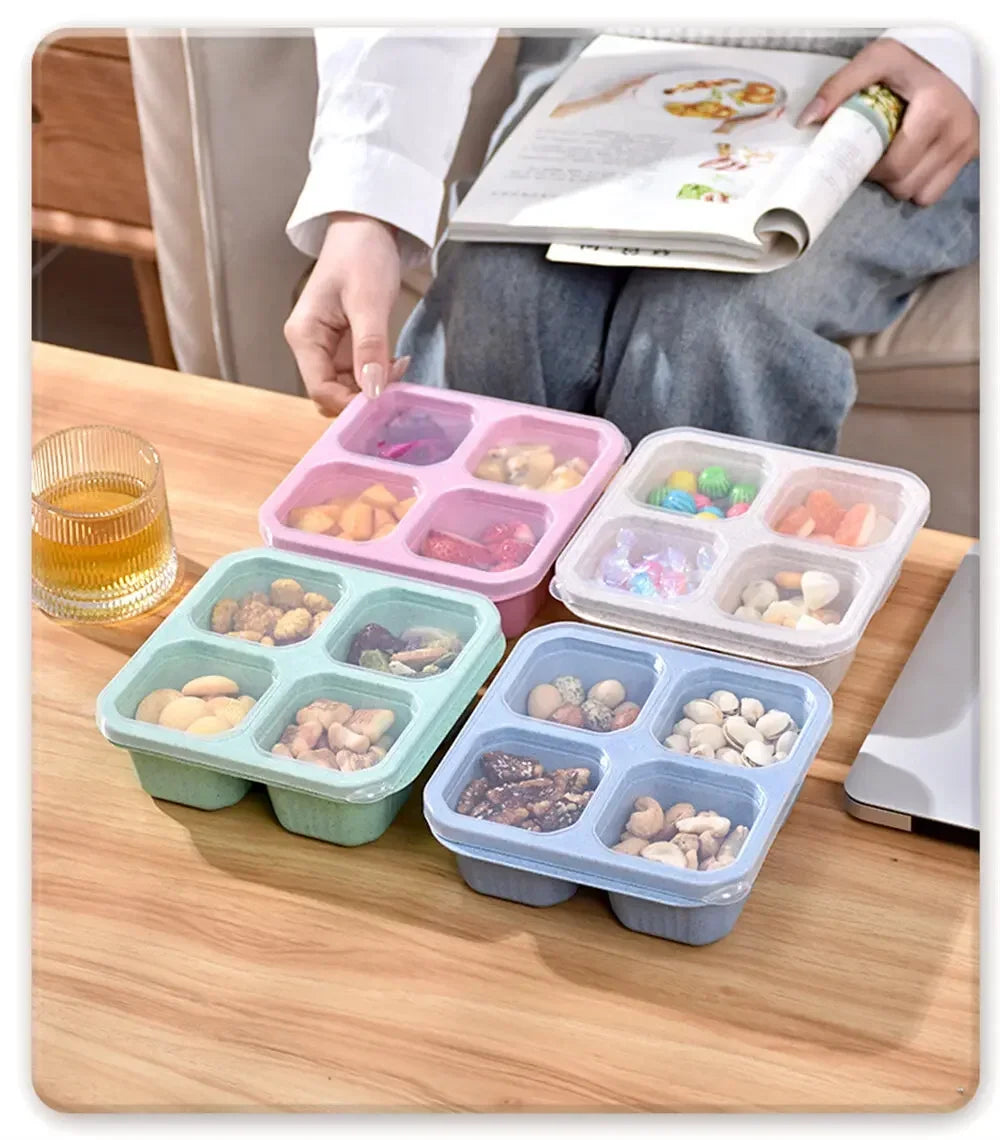 4 Grid Snack Containers Reusable Meal Prep Lunch Containers Portable for Kids and Adults Home Snack Storage Bottles Kitchen Tool