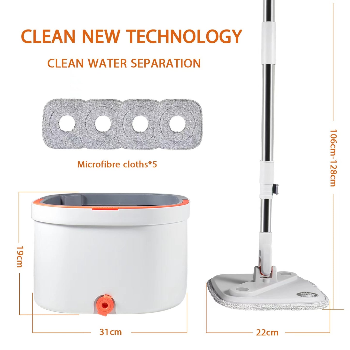 Mop Water Separation Square Mop With Bucket 3PCS Mop Heads 360 Ceaning Microfiber Lazy Floor Floating Household Cleaning mop