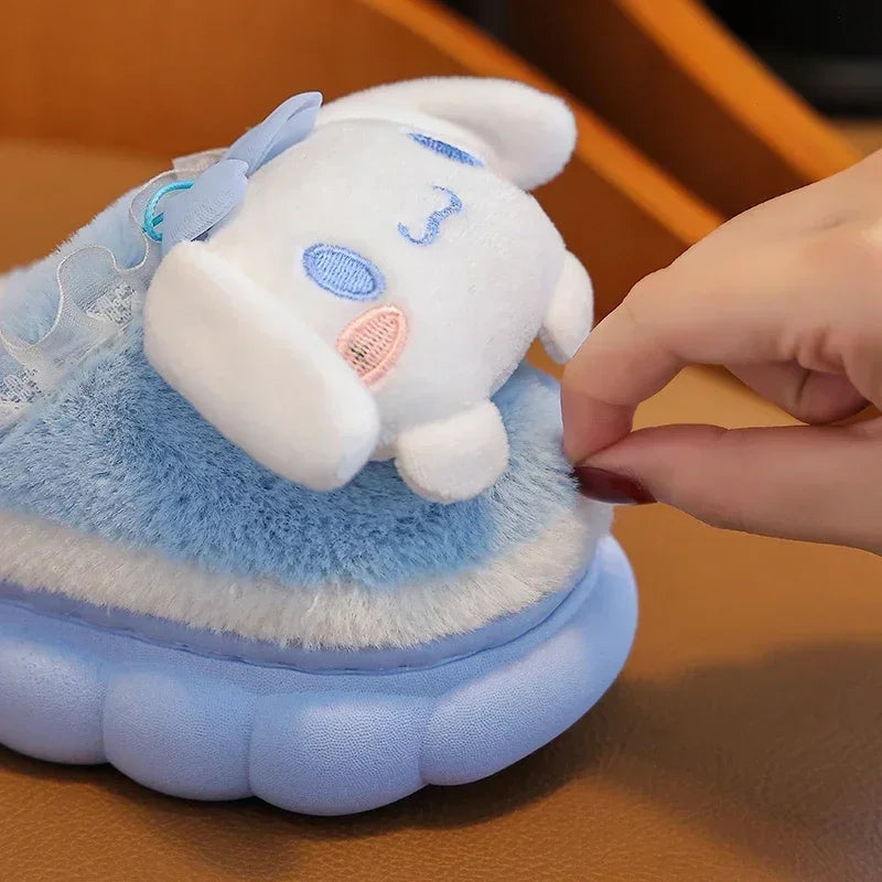 2024 New Winter Warm Cute Cartoon Indoor Mule Soft Non-slip Fluffy Slippers For Kids Teen Boys Girls Children Home Cotton Shoes