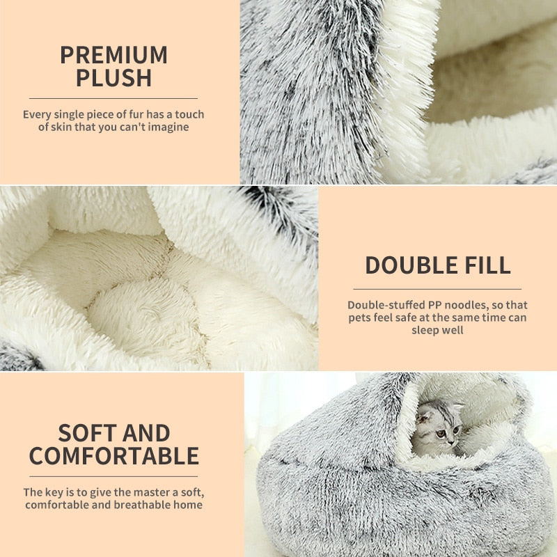 2023 Winter Long Plush Pet Cat Bed Round Cat Cushion Cat House Warm Cat Basket Cat Sleep Bag Cat Nest Kennel For Small Dog Cat