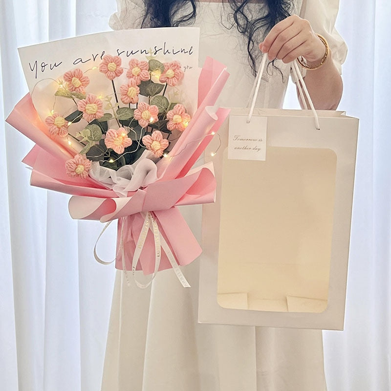 Colorful Crochet Flowers Bouquet Cotton Artificial Flowers Wedding Party Decors Ins Hand Woven Flowers Mother's Day Gift 꽃다발