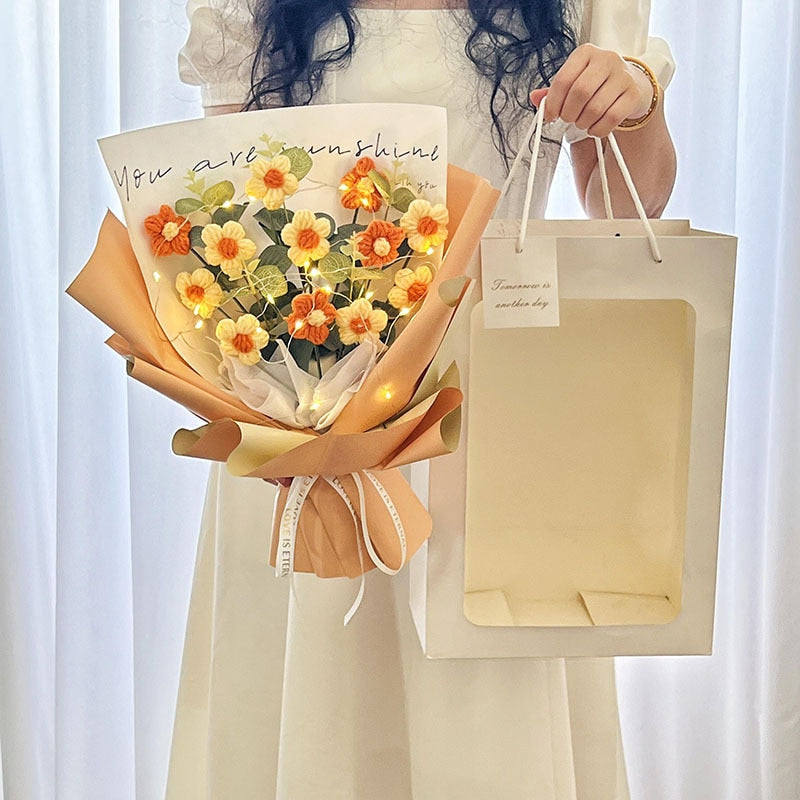 Colorful Crochet Flowers Bouquet Cotton Artificial Flowers Wedding Party Decors Ins Hand Woven Flowers Mother's Day Gift 꽃다발