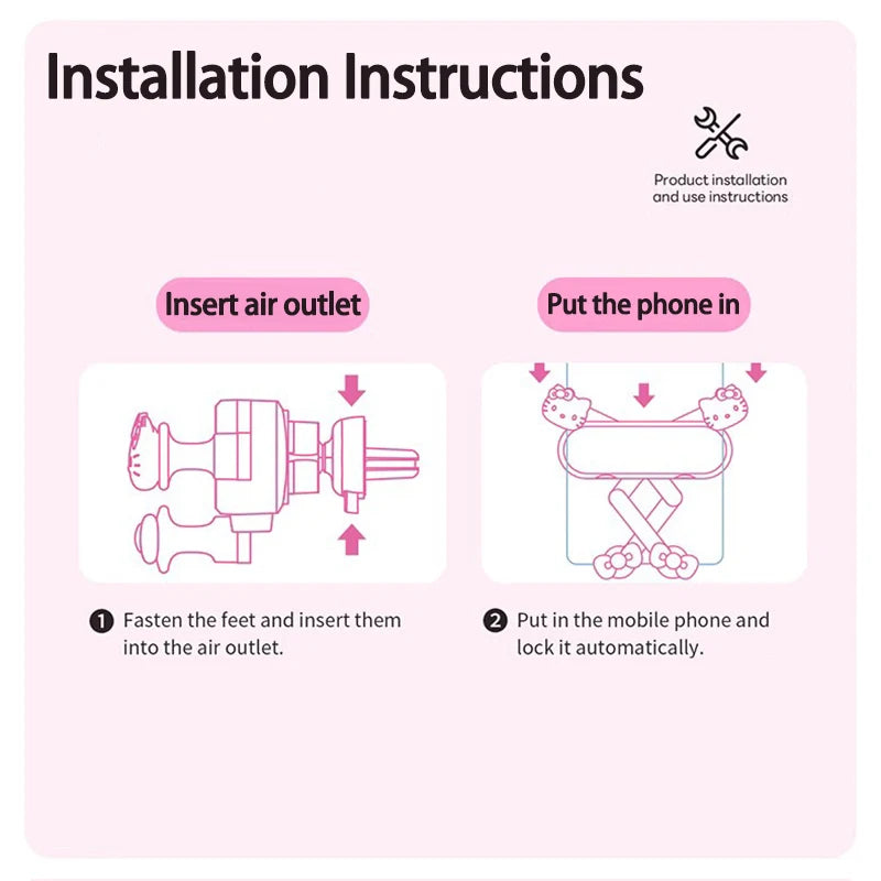 Sanrio Hello Kitty Car Phone Holder for Bracket Gps Stand Cartoon Anti-Skidding Shockproof Rotatable Support Mobile Accessories