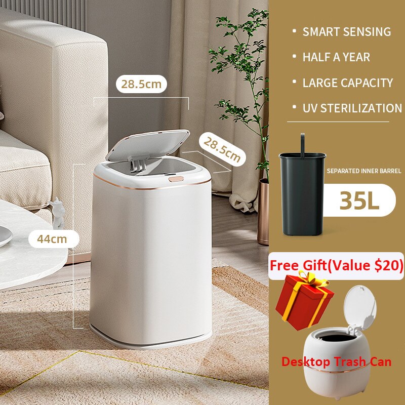 Smart Trash Can Automatic Induction Trash Bin Electric Touchless Wastebasket Kitchen Bathroom Waterproof Large Capacity Wastebin