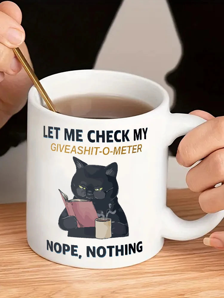 Cat Cartoon Fun Mug Travel Coffee Mug Suitable for Women Men 330ml Ceramic Tea Cup, Fun Inspirational Gift Black