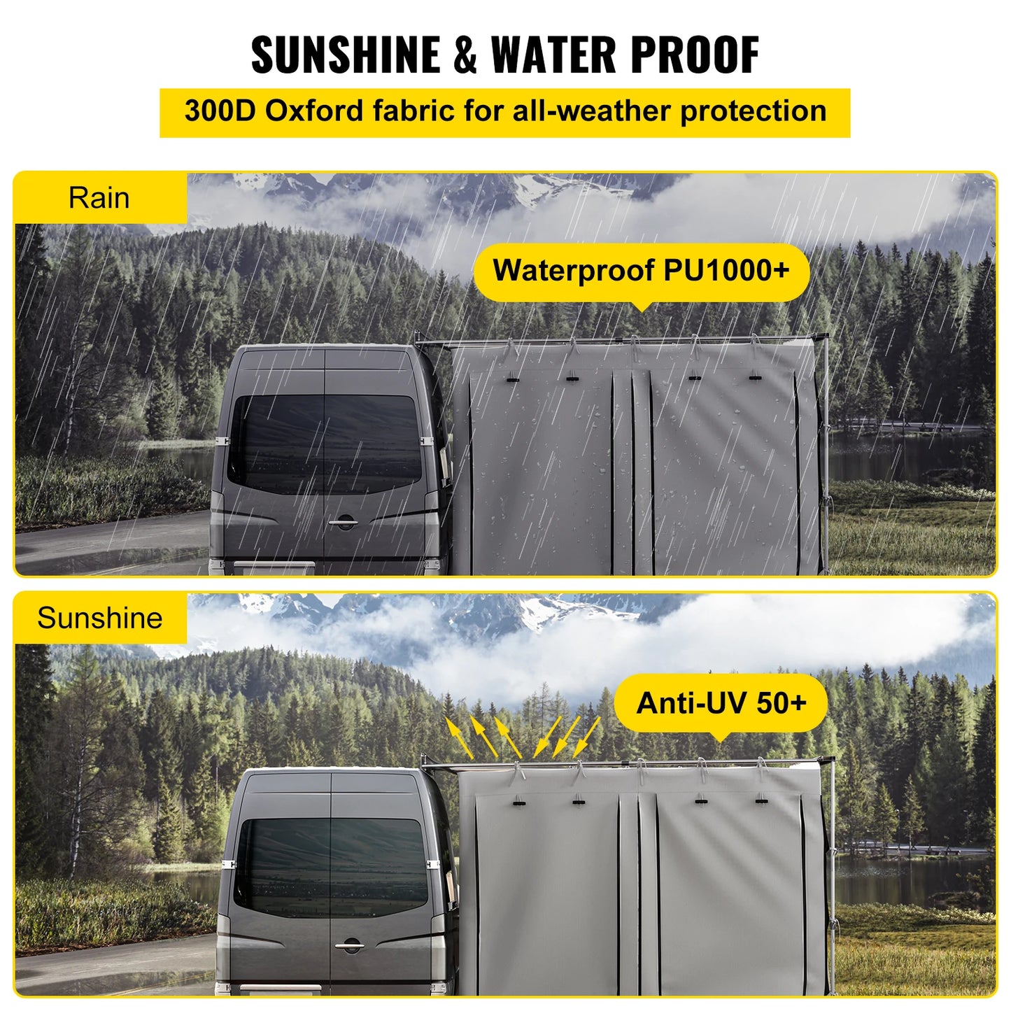 VEVOR Car Awning Room Accessory 300D Oxford Camping Tent with PVC Floor Heavy Duty Extend Shelter for SUV Tent Overland Gear