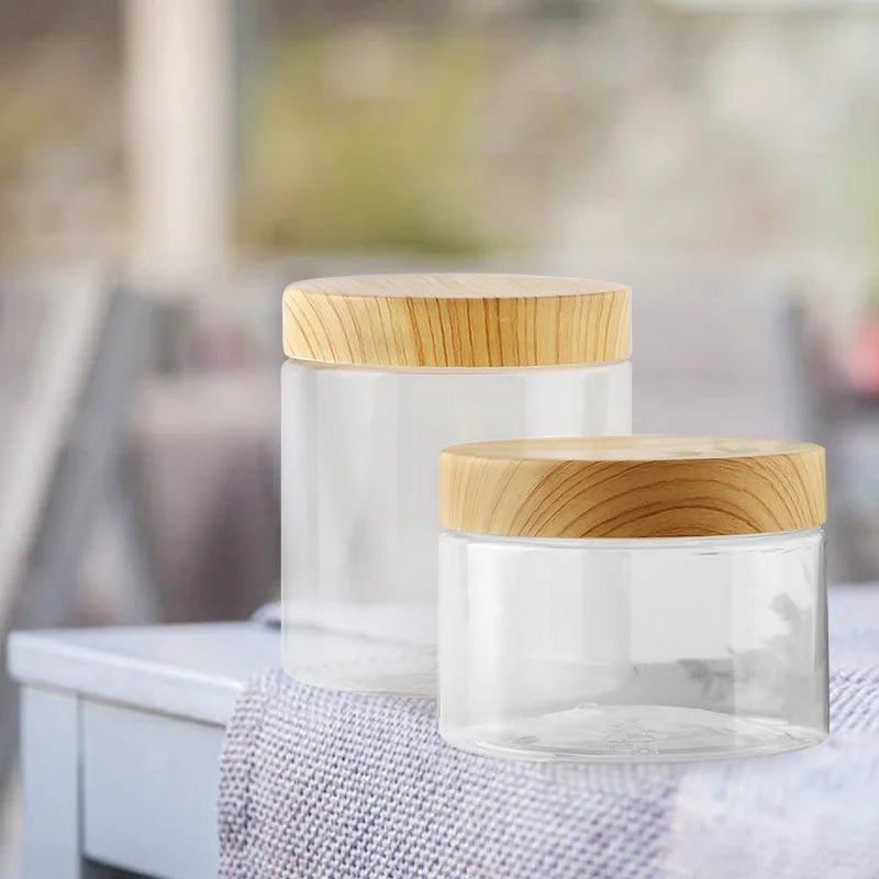 100ml 200ml 300ml 500ml Empty Clear Pet Jars Containers With Imitation Wood Texture Lids Jar Home Plastic Seasoning Bottle