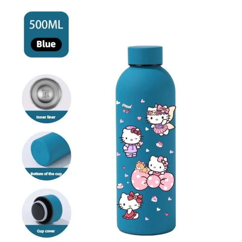 Sanrio 500 ML Thermos Mug Hello Kitty Cartoon 304 Stainless Steel Portable Water Cup Travel Water Bottle Kawaii Cups Kids Gifts