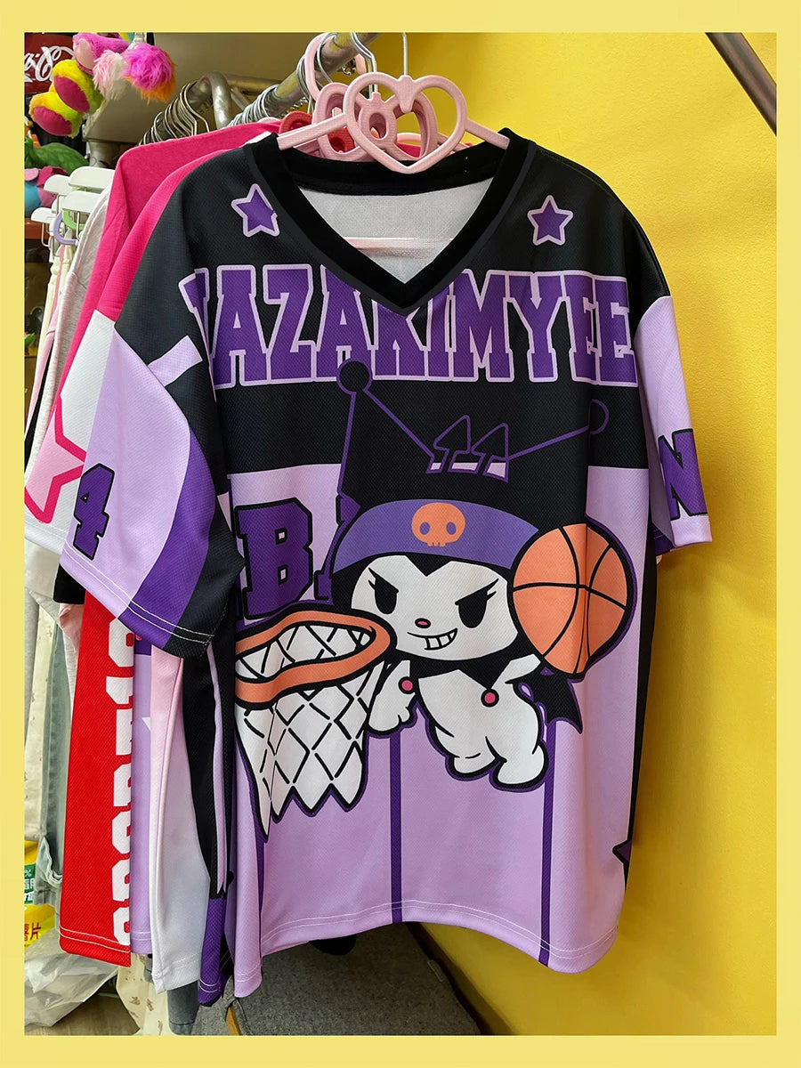 2025 MINISO New Sanrio Hello Kitty Sportswear Men And Women V-Neck Casual Lightweight Breathable Fashion Short Sleeved T-Shirt