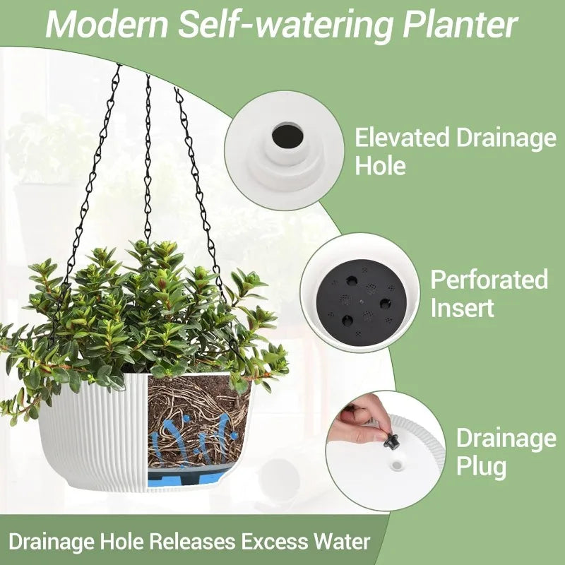 12 Inch Large Hanging Planters for Outdoor Plants, 2 Pack Self Watering Hanging Pots Indoor, Hanging Baskets for Plants