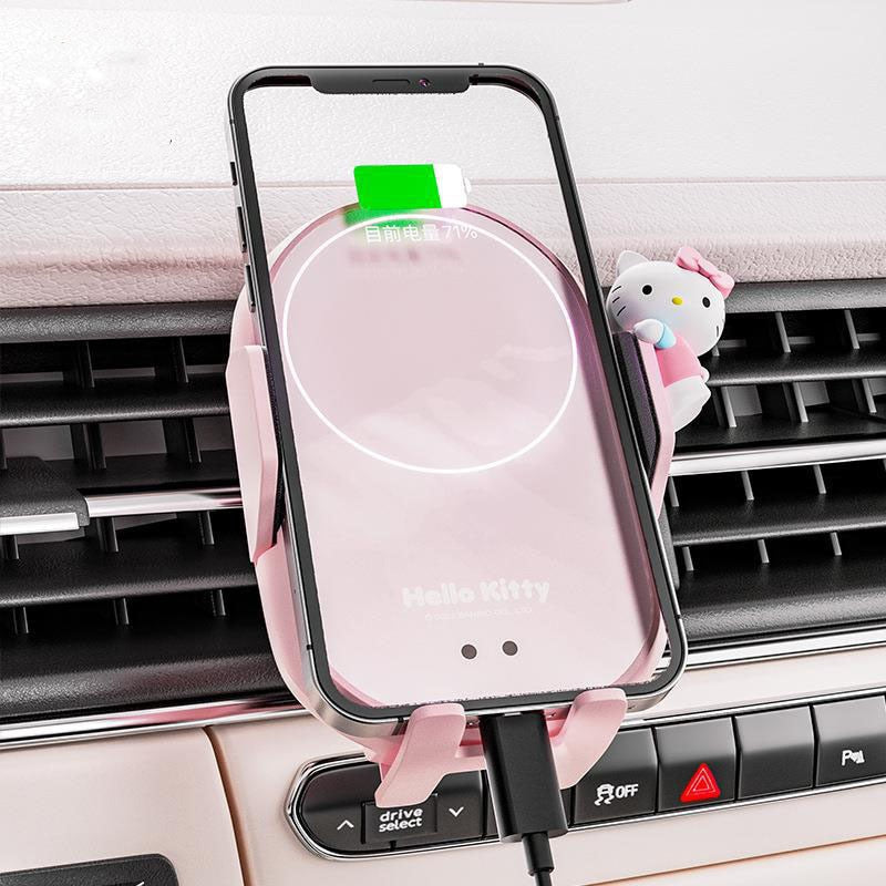 Sanrio Car Phone Holder Hello Kittys Accessories Kawaii Anime Car Wireless Charger Navigation Support Bracket Toys Girls Gift