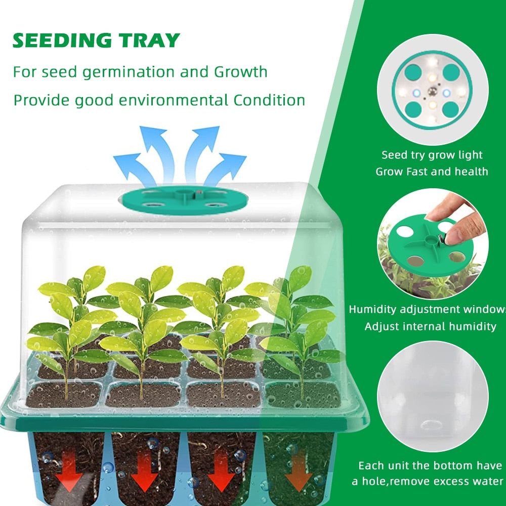 Full Spectrum LED Grow Light Seed Starter Trays Greenhouse Growing Lamp 12 Hole Per Tray Phytolamp for Indoor Plants Germinating