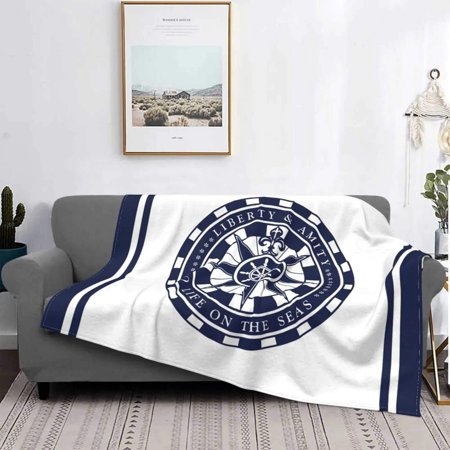 Blue Nautical Upholstery Blankets Soft Flannel Blankets Bed Blankets Breathable Thermal Bedding & Travel Blankets Customizable