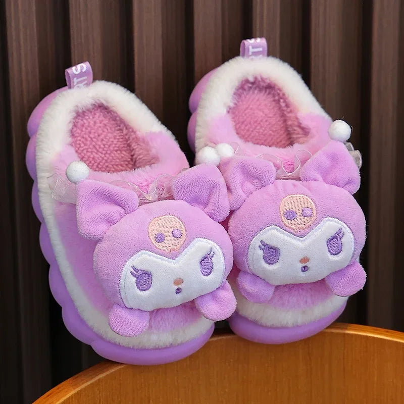 2024 New Winter Warm Cute Cartoon Indoor Mule Soft Non-slip Fluffy Slippers For Kids Teen Boys Girls Children Home Cotton Shoes