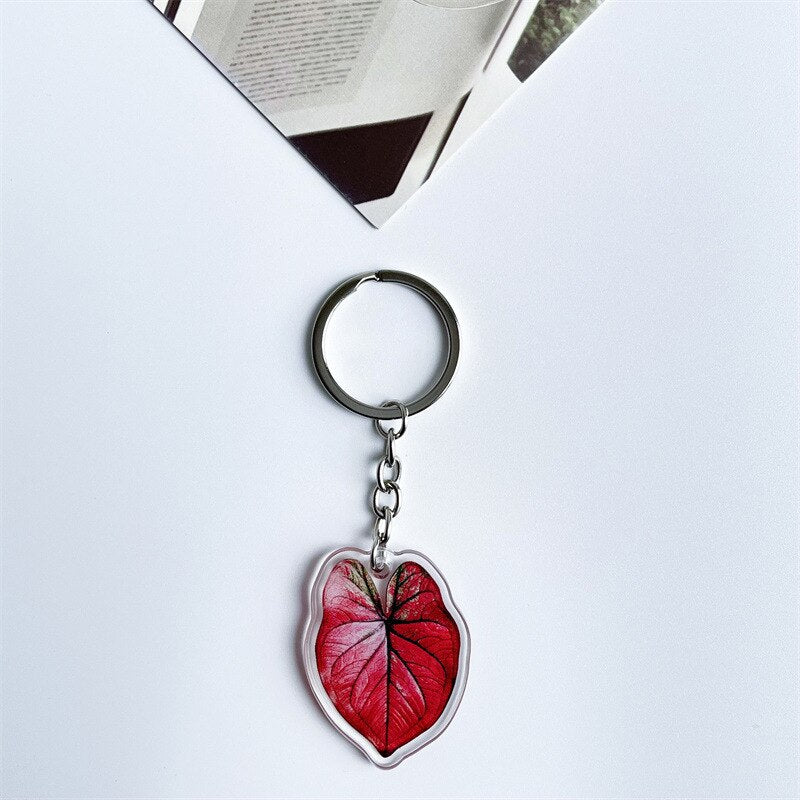 Rare Plant Acrylic Leaf Keychain Adasonii Leaf Foliage Key Chain Anthurium Plant Mom Gift Accessories for Car Keys Bag Charm