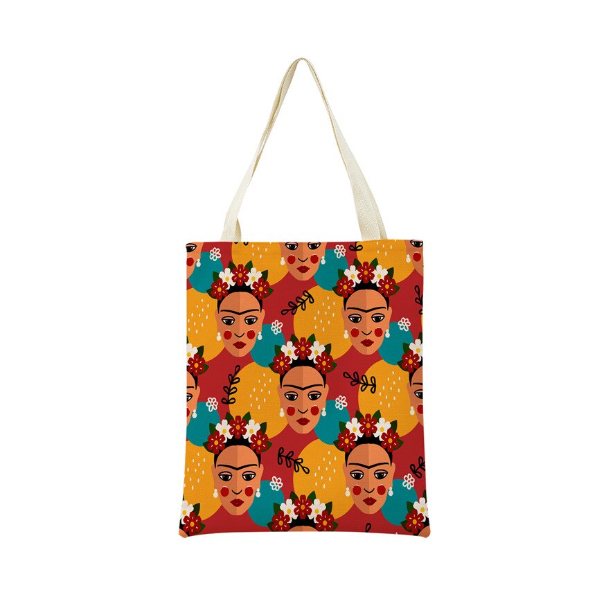 Mexico Geometric Pattern Double Sided Print Eco Market Linen Shopping Bag Outdoor Foldable Portable Convenient Storage Tote