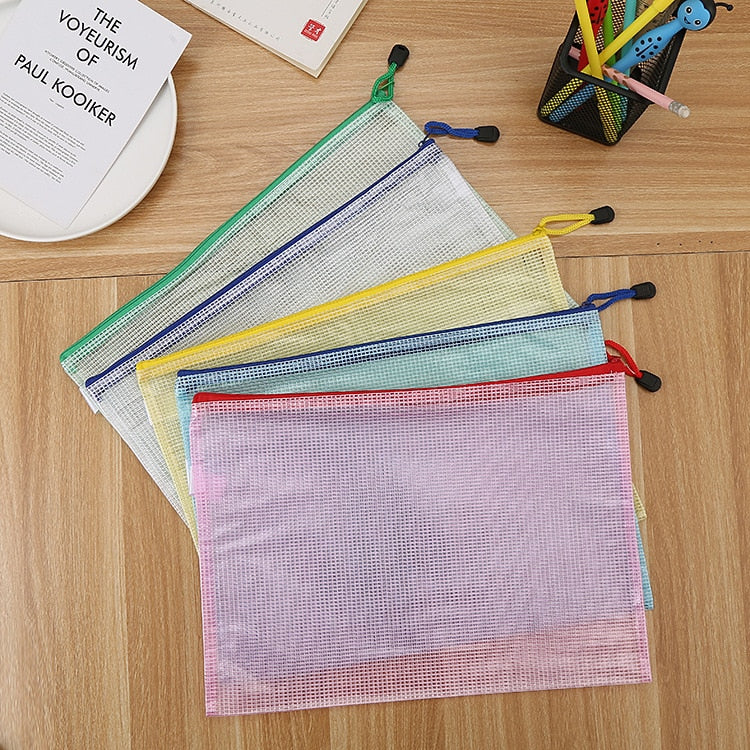 5PCS Stationery Storage Folder File Mesh Zipper Pouch A4 A5 A6 B4 B5 A3 B4 Document Bag Zip File Folders School Office Supplies