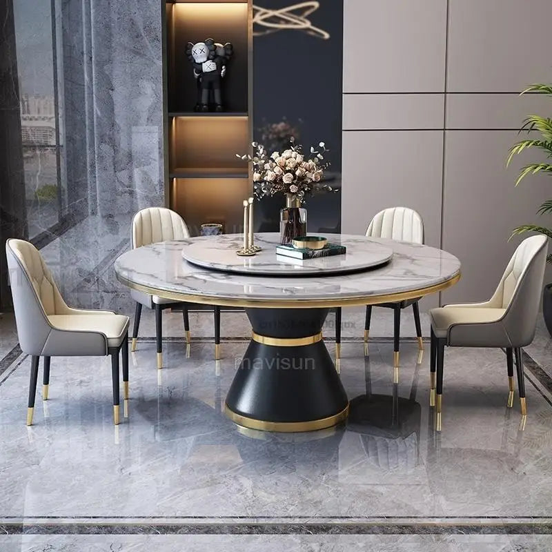 Light Luxury Marble Dining Table And Chair Combination Modern Minimalist Small Apartment Round Dining Table With Turntable