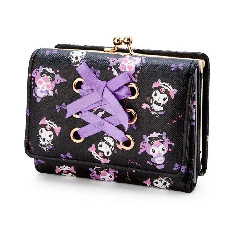 Sanrio Hello Kitty Bag Kawaii Cinnamoroll My Melody Kuromi Casual Fashion PU Leather Wallet Cute Folding Light Card Bag New 2024