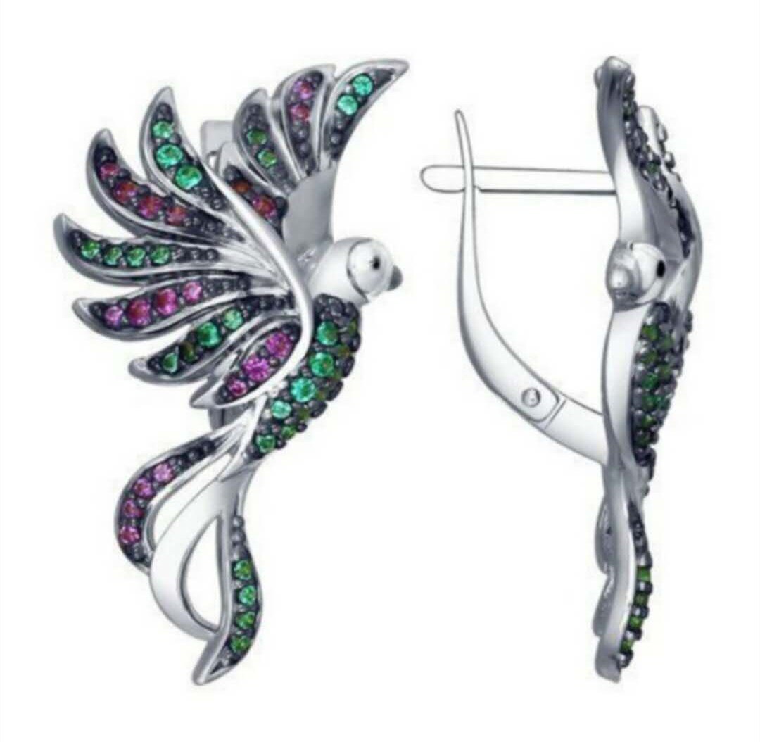 Cute Hummingbird Shape Oil Drop Earrings New Fashion Temperament Silver Needle Earrings Niche Design Green Purple Jewelry