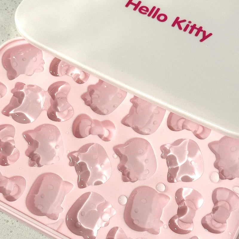 Kawaii Pink 3D Hello Kitty Silicone Press Ice Tray Mold Cute Charm Home Refrigerator Ice Storage Box Birthday Gift