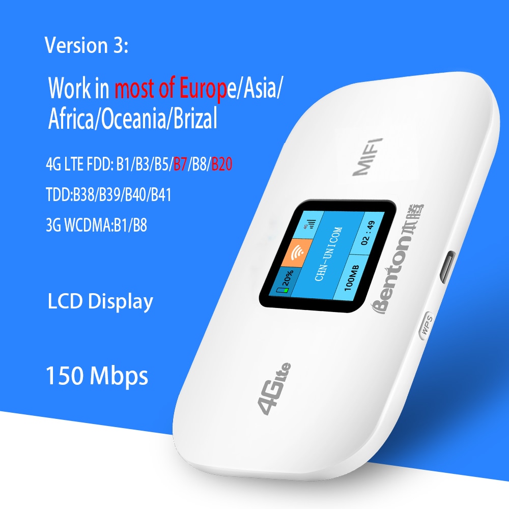 Benton Unlock 4G Lte Router Wireless Wifi Portable Modem Mini Outdoor Hotspot Pocket Mifi 150mbps Sim Card Slot Repeater 3000mah