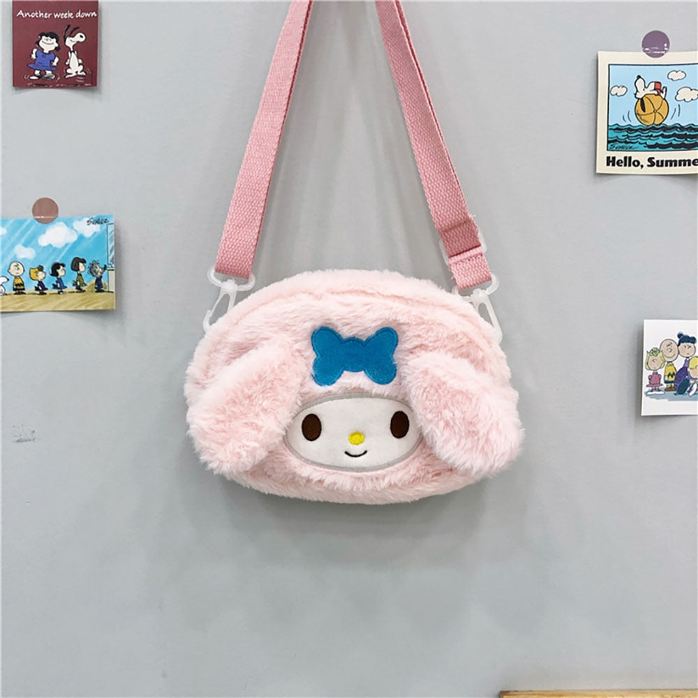 Kawaii Sanrio Hello Kitty Mini Shoulder Bag Cartoon Messenger Plush Backpack Earphone Storage Bag for Girl Kids Cute Rucksack