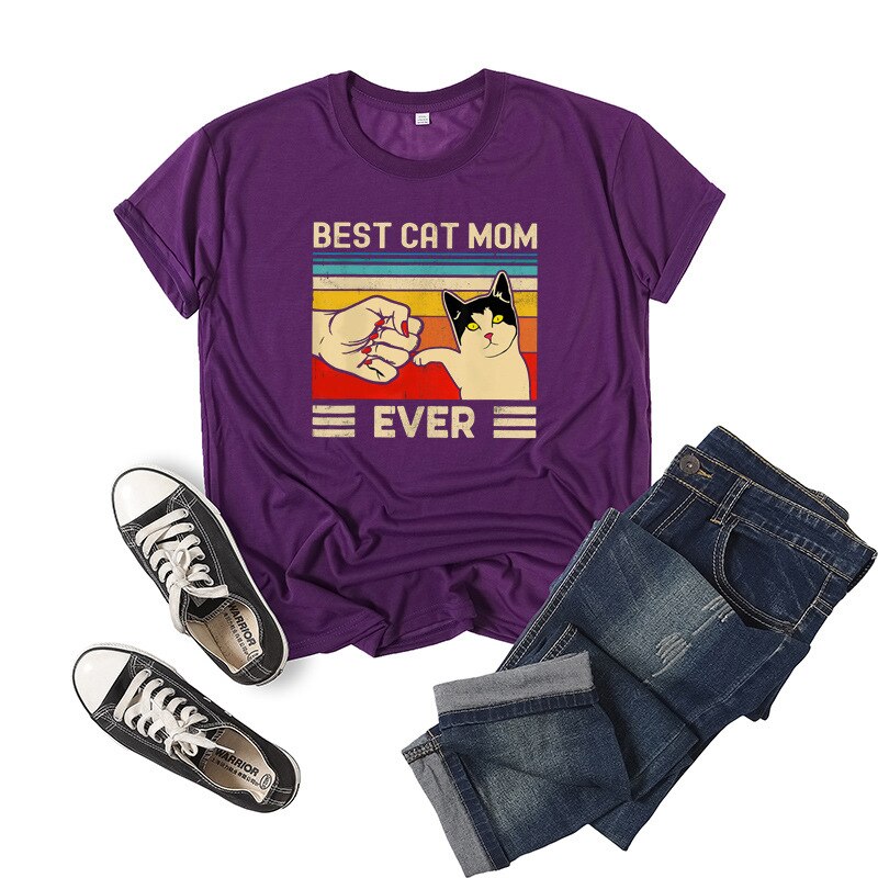 Best cat mom ever Letter Print Women T Shirt Short Sleeve ONeck Loose Women Tshirt Ladies Tee Shirt Tops Clothes Camisetas Mujer
