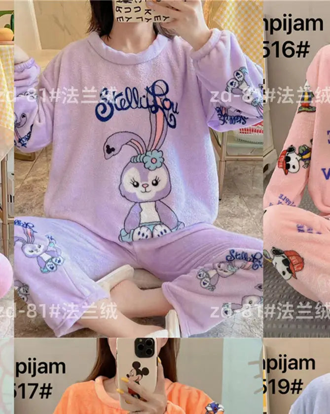 Hot Kawaii Hello Kitty Coral Velvet Pajamas Long-Sleeved Y2K Sanrio Tops Girls Pajama Pants Cute Cotton Jacket Casual Home Wear