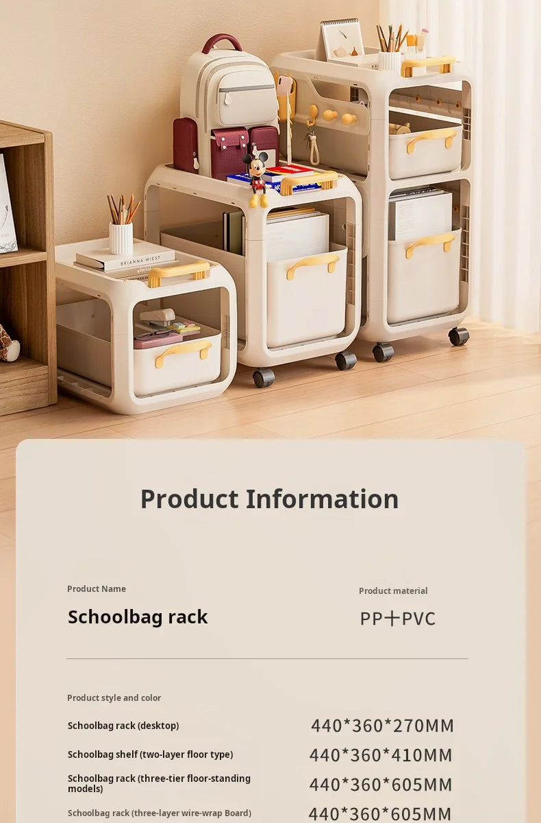Backpack Storage Rack, Movable Trolley, Book Storage Artifact, Home Multi-layer Table, Lower Bag Storage Rack, Bookshelf