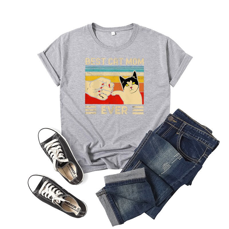 Best cat mom ever Letter Print Women T Shirt Short Sleeve ONeck Loose Women Tshirt Ladies Tee Shirt Tops Clothes Camisetas Mujer