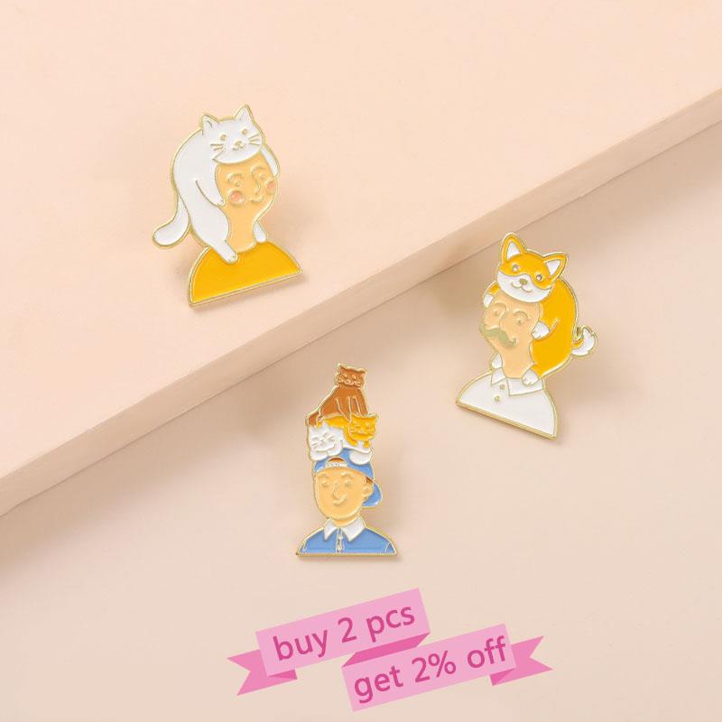 Cat Mom Dad Animal Enamel Pins Custom Cute Pets Cats Dogs Nurturance Series Brooch Lapel Badge Cartoon Jewelry Gift for Friend