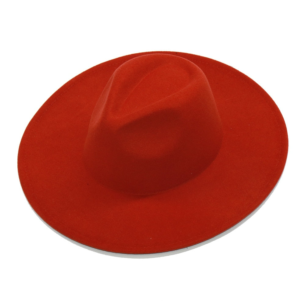 Classic Women's Hat Big Wide Brim 9.5CM Jazz Fedora Caps All-match Solid Color Casual Formal Church Felt Hat