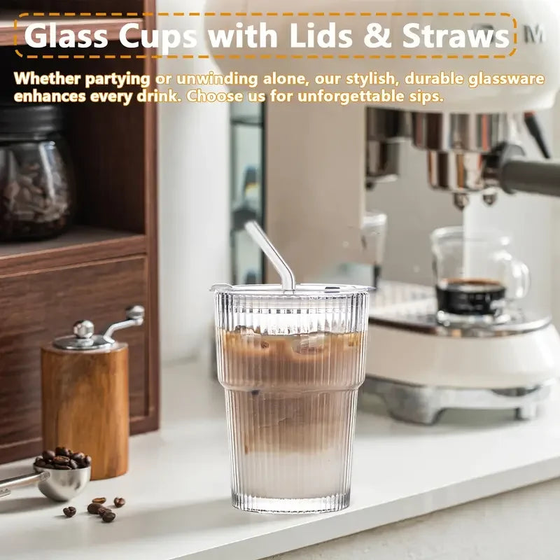 12 ounce iced coffee cup with lid and straw, set of 6, non fragile drinking cup, reusable iced coffee cup for iced tea and juice