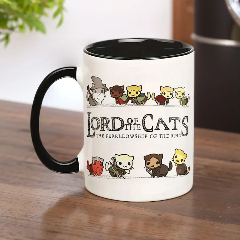 11oz Lord Of The Cats Mug The Furrllowship Of The Ring Cat Lovers Coffee Mug Ceramic Tea Cup for Coffee, Tea and Hot Drinks Gift