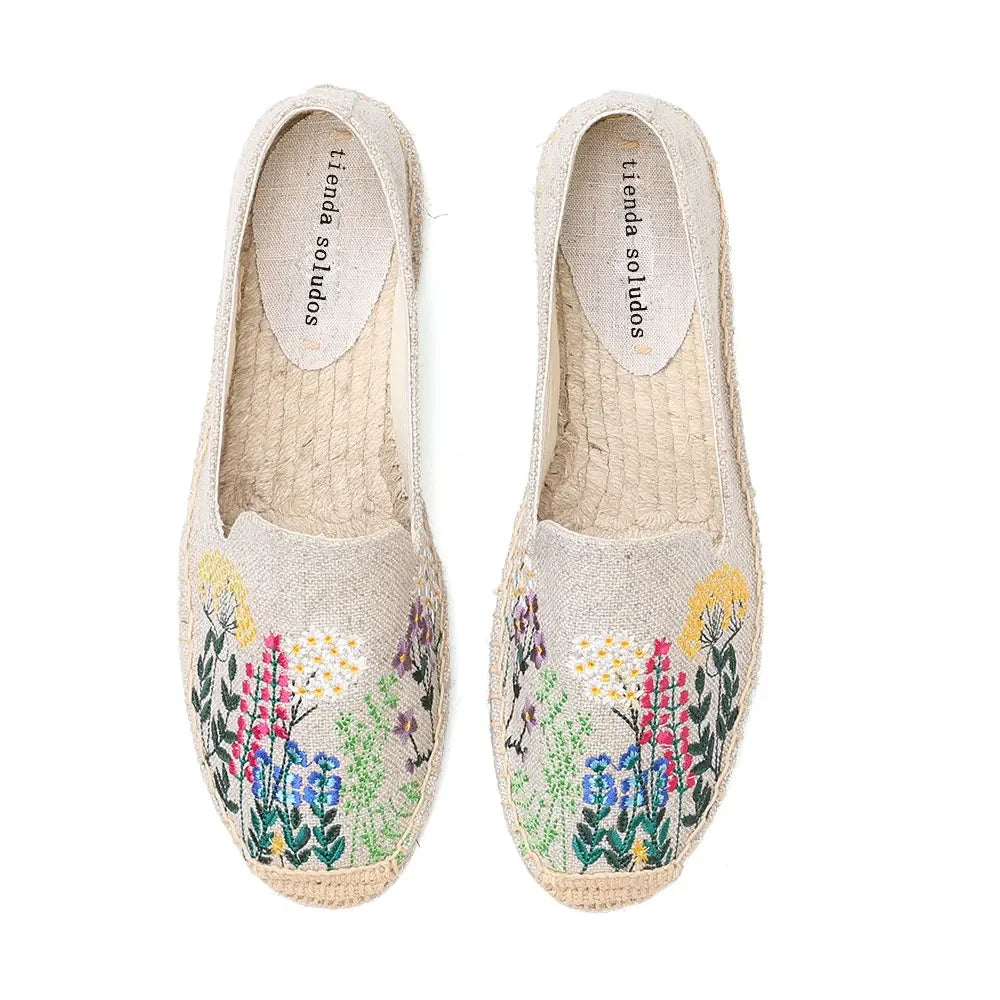 Espadrilles Women's Casual Flats Shoes with Embroidered Hemp Flat Platform, Round Toe Spring/Autumn Comfortable