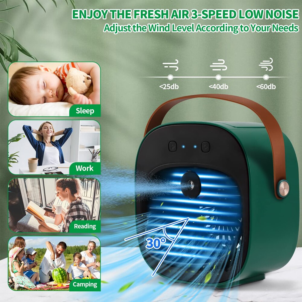 Portable Mini Air Conditioner Wireless Air Cooler USB Rechargeable Cooling Fan Portable Air Conditioner For Room Camping Cars