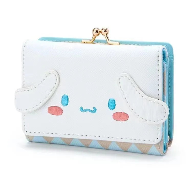 Sanrio Hello Kitty Bag Kawaii Cinnamoroll My Melody Kuromi Casual Fashion PU Leather Wallet Cute Folding Light Card Bag New 2024