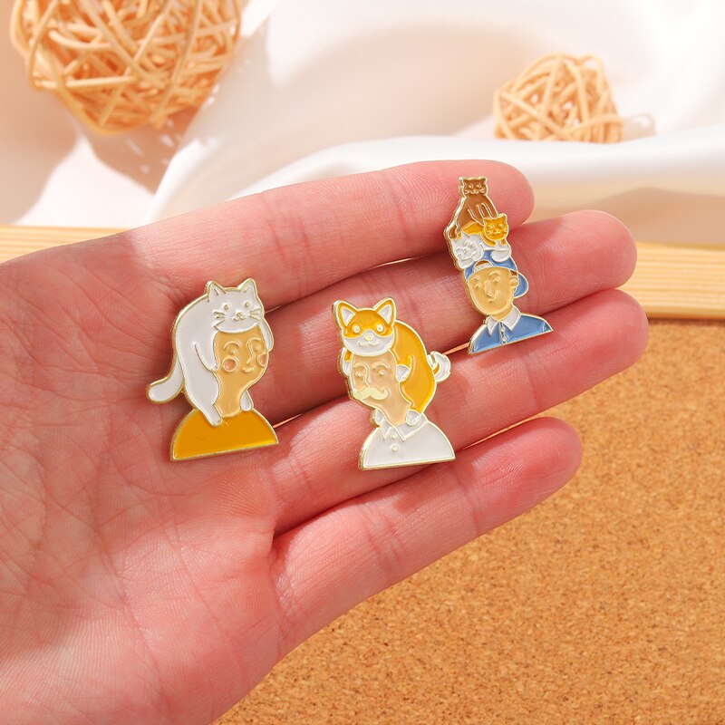 Cat Mom Dad Animal Enamel Pins Custom Cute Pets Cats Dogs Nurturance Series Brooch Lapel Badge Cartoon Jewelry Gift for Friend