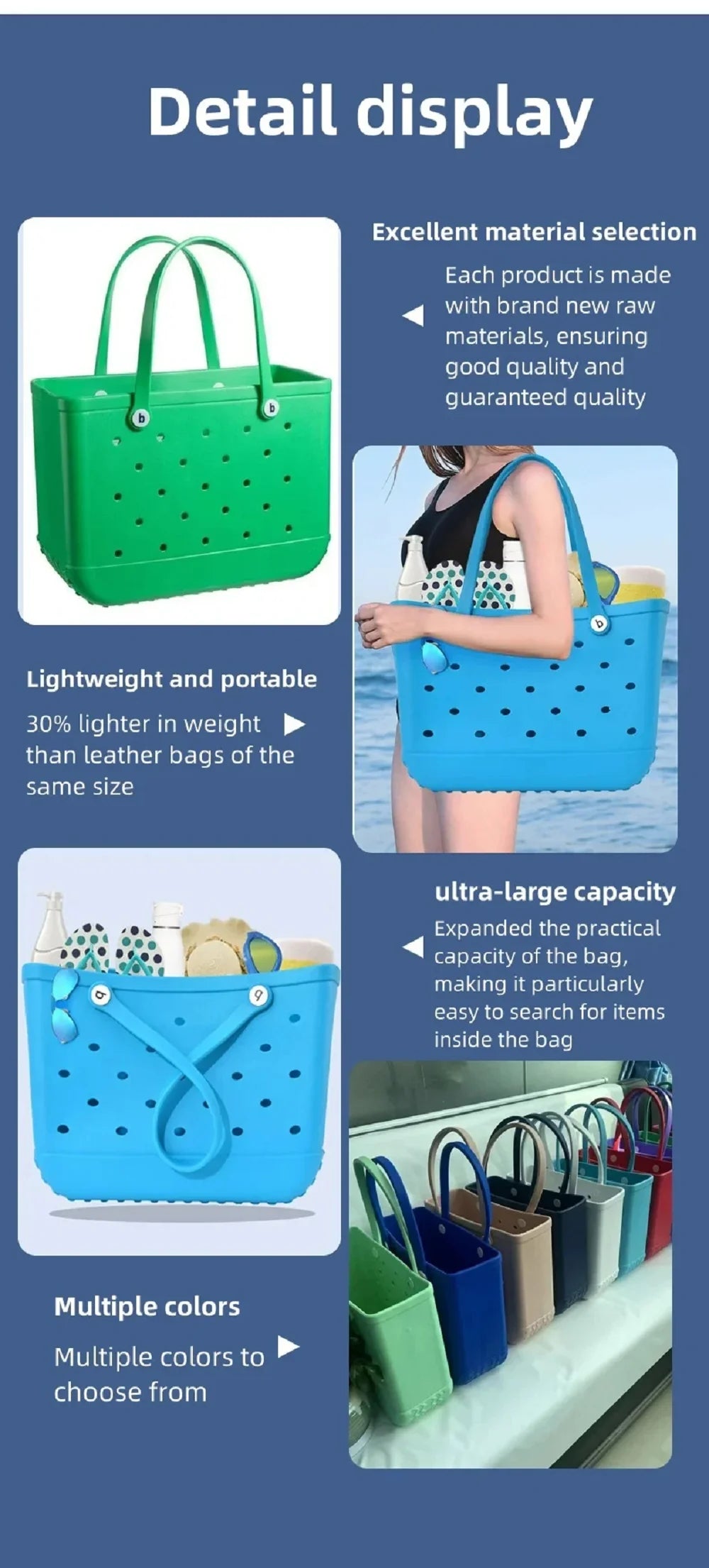 XL Eva Beach Boggs Bag Waterproof Extra Large Tote Bag Beach Basket Women Picnic Handbag 48cm XL Tote Bag Rubber shopping Bags