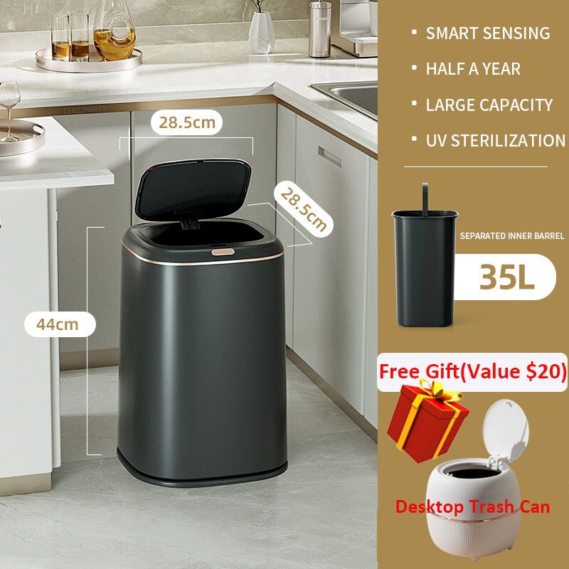Smart Trash Can Automatic Induction Trash Bin Electric Touchless Wastebasket Kitchen Bathroom Waterproof Large Capacity Wastebin