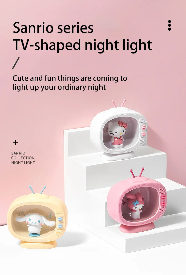 MINISO Sanrio Mini TV Nightlight Hello Kitty Sleep Light Kawaii Sleep Light Desktop TV Model Decoration Anime Collectible Dolls