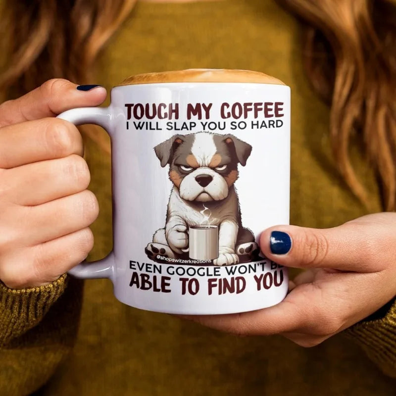 11 oz white ceramic coffee cup with dog pattern, perfect for daily drinking and coffee