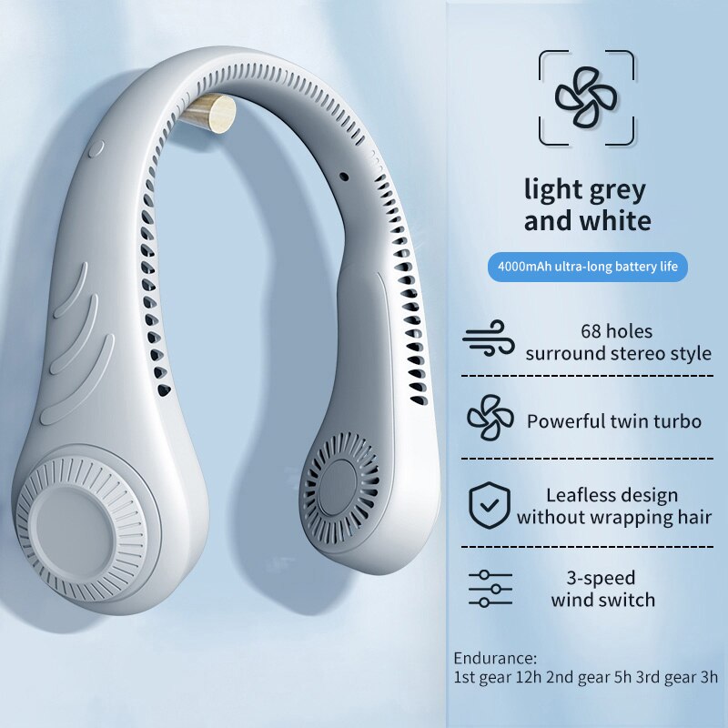 Xiaomi Portable Neck Fan 4000W Rechargeable USB Leafless Air Conditioner Bladeless Fans Hanging Neck Cooler For Outdoor