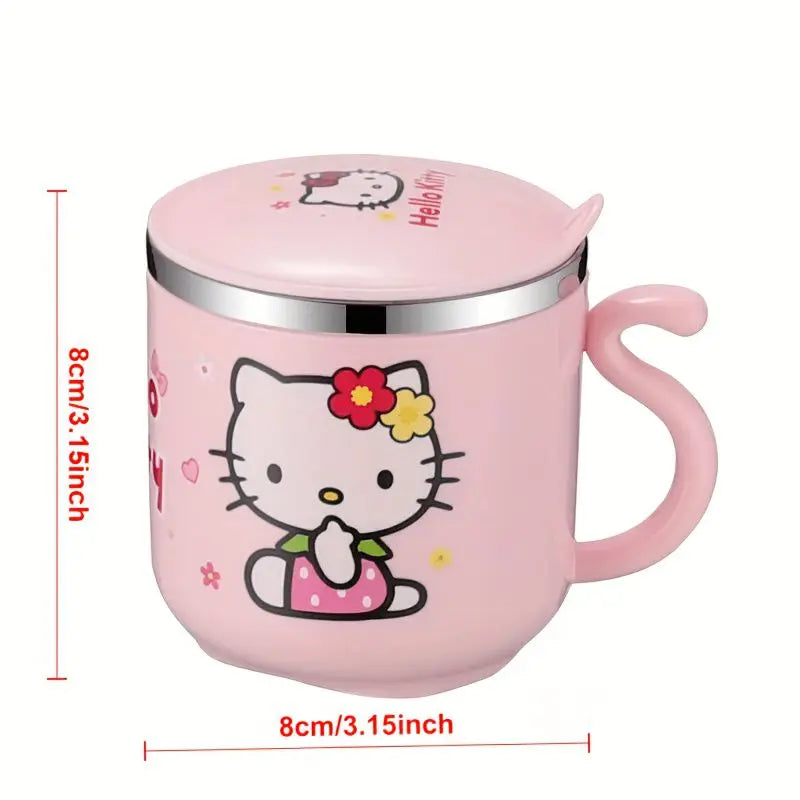 1pc Sanrio Hello Kitty Stainless steel Insulated Water cup Cartoon Double Insulated Anti-Scalding Cup with Lid and Handle