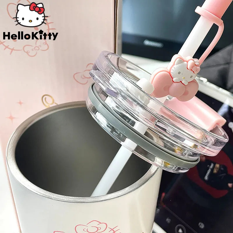 Sanrio Hello Kitty Tumbler With Straw Cup 480ml Coffee Student High Value Straw Adult Small Fresh Straight Drinking Office Cup
